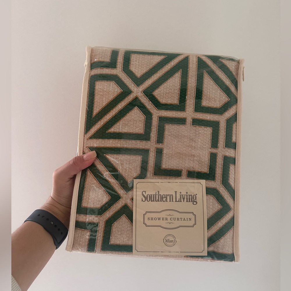 Southern Living Callisto Stripe Shower Curtain - Green and Cream